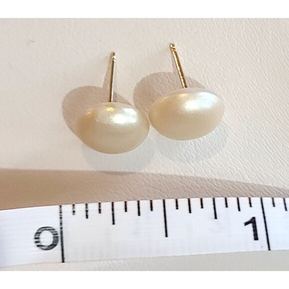 Vintage 14/20 GF Natural Pearl Stud Earrings Cream Ivory Iridescent - Picture 5 of 5